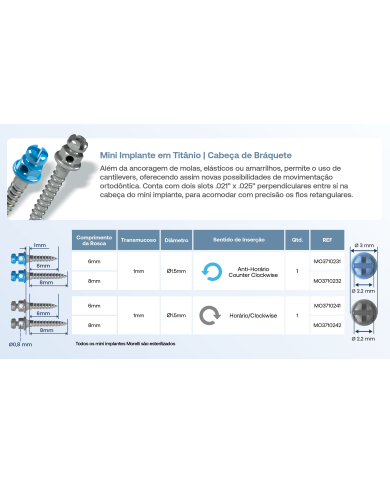 Mini implante Orto Cab.braq.Horario Comp.8mm Trans.1mm Ø1.5mm 1un